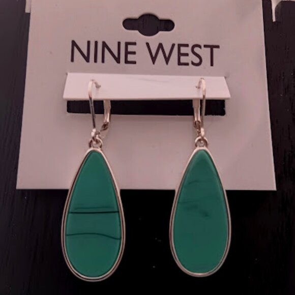 Nine West Jewelry - NINE WEST Mod/Contemporary Silver Turquoise Teardrop Drop Earrings**NEW!